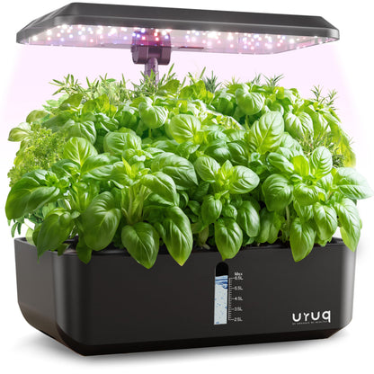 URUQ Hydroponics Growing System Indoor Garden 12 Pods Indoor Gardening System with LED Grow Light Height Adjustable Plants Germination Kit Quiet Smart Pump - Hydroponic Planter Fresh Harvest Black