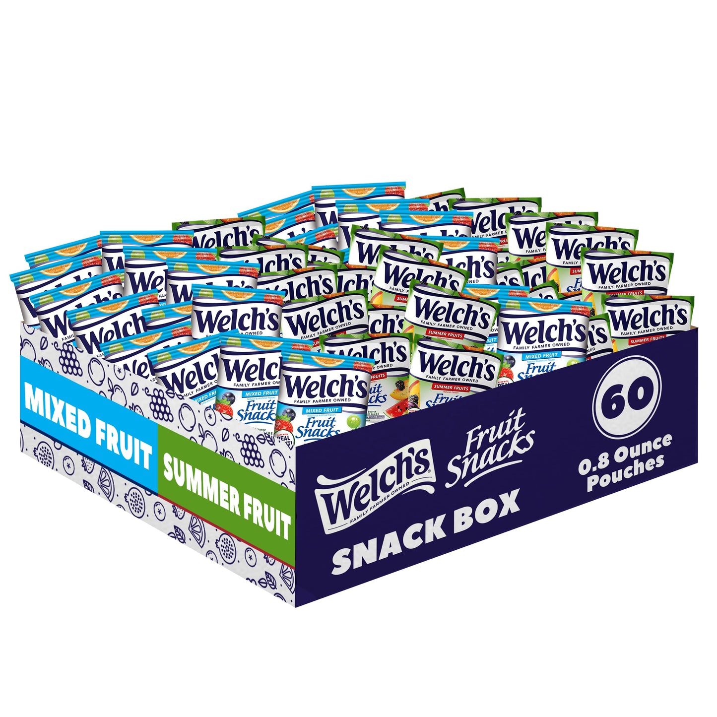 Welch's Fruit Snacks, Mixed Fruit & Summer Fruits Variety Pack, Great for School Lunches, Bulk Pack, Individual Single Serve Bags, 0.8 oz (Pack of 60)