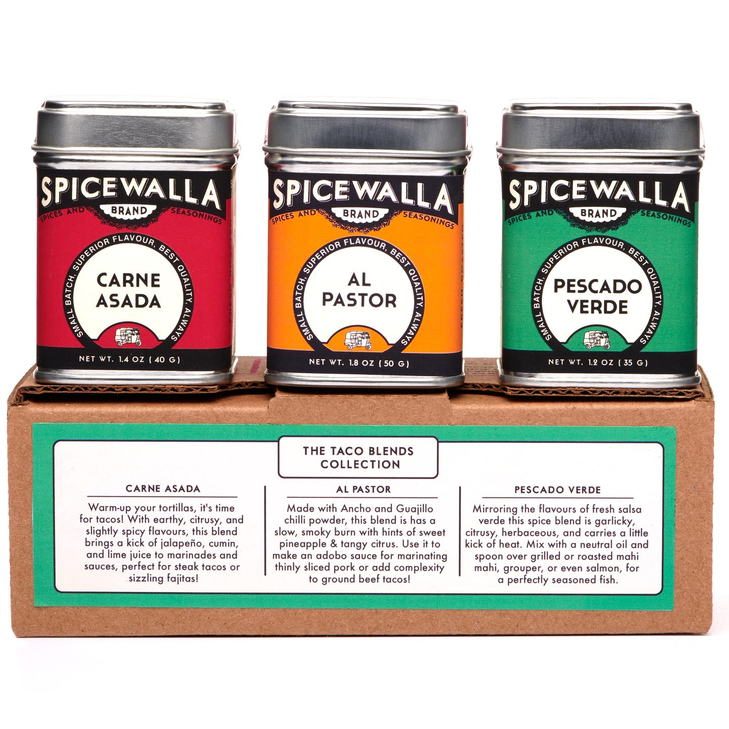 Spicewalla Taco Seasoning 3 Pack | Carne Asada, Al Pastor, Pescado Verde | Gluten Free, Non-GMO, No MSG, Gift Set
