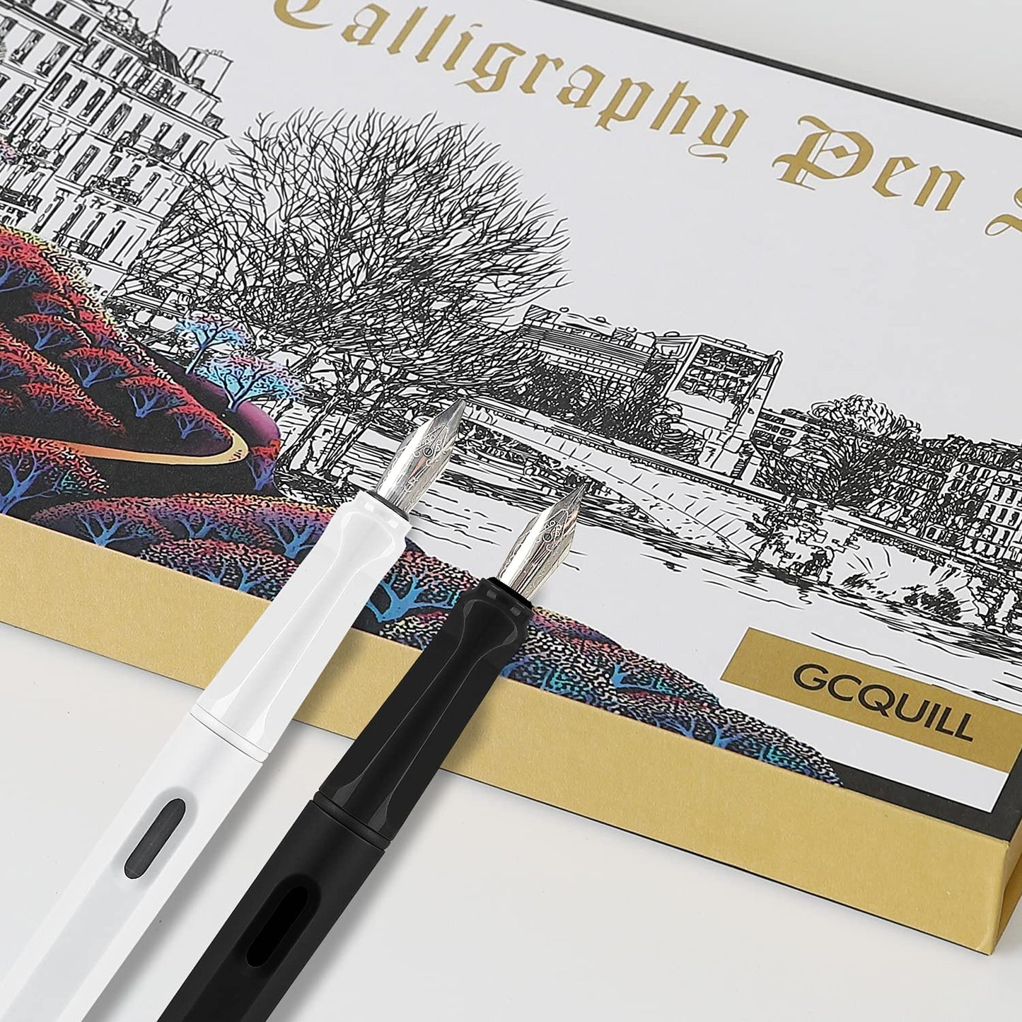 GC QUILL Calligraphy Fountain Pen Set- 7 with Different Nibs and 40 Ink Cartridges for Beginners- MU-09