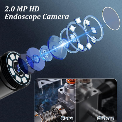 Endoscope Camera with Light, 1920P HD Borescope Camera with 8 Adjustable LED Lights, 16.4ft Semi-Rigid Snake Camera with Light, IP67 Waterproof 7.9mm Inspection Camera for iOS and Android