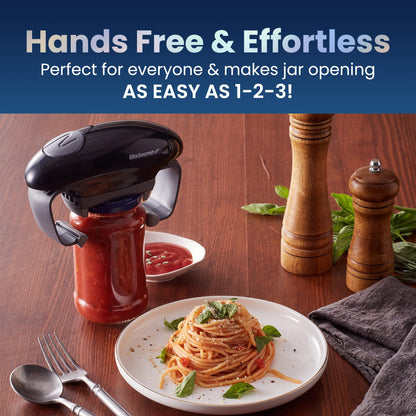 Elite Gourmet EJO800 High Power Torque Automatic Battery Operated Electric Jar Opener, One-Touch Electric Operation, Easily Remove Most-Size Lids with Auto-Size Guides, Black/Gray