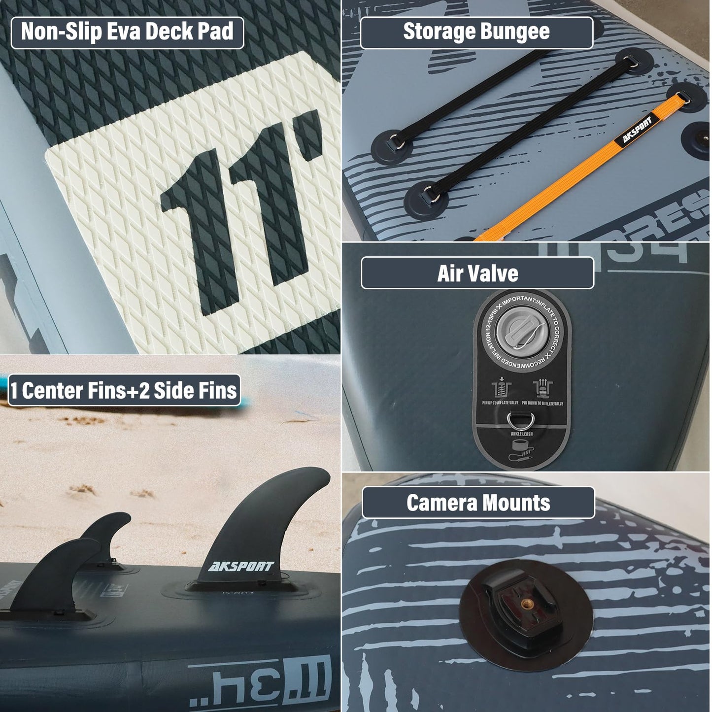 AKSPORT 11' x 34'' x 6'' Inflatable Stand Up Paddle Board SUP with Full Accessories,Wide Stable Design, Non-Slip Deck- 2-in-1 Convertible SUP/Kayak for Paddling/Fishing