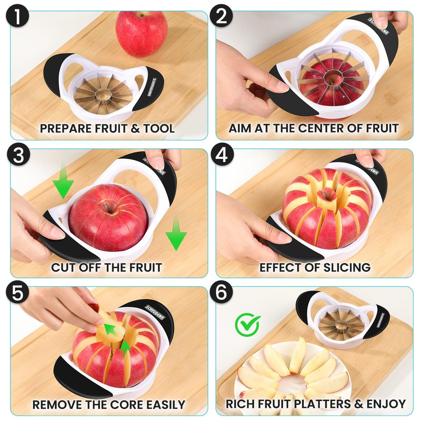 SCHVUBENR 3.5 Inch Apple Slicer with 12 Sharp Blades - Professional Apple Cutter - Stainless Steel Apple Corer - Super Sharp Apple Slicer and Corer - Slice Apple with Ease(Black)