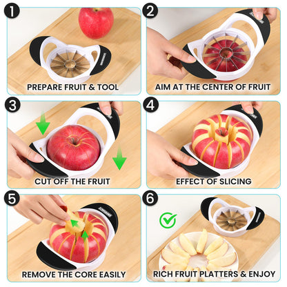 SCHVUBENR 3.5 Inch Apple Slicer with 12 Sharp Blades - Professional Apple Cutter - Stainless Steel Apple Corer - Super Sharp Apple Slicer and Corer - Slice Apple with Ease(Black)