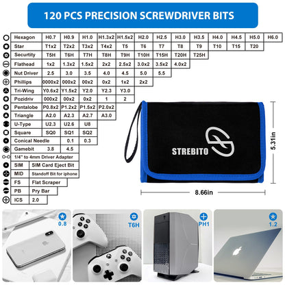STREBITO Electronics Precision Screwdriver Sets 142-Piece with 120 Bits Magnetic Repair Tool Kit for iPhone, MacBook, Computer, Laptop, PC, Tablet, PS4, Xbox, Nintendo, Game Console