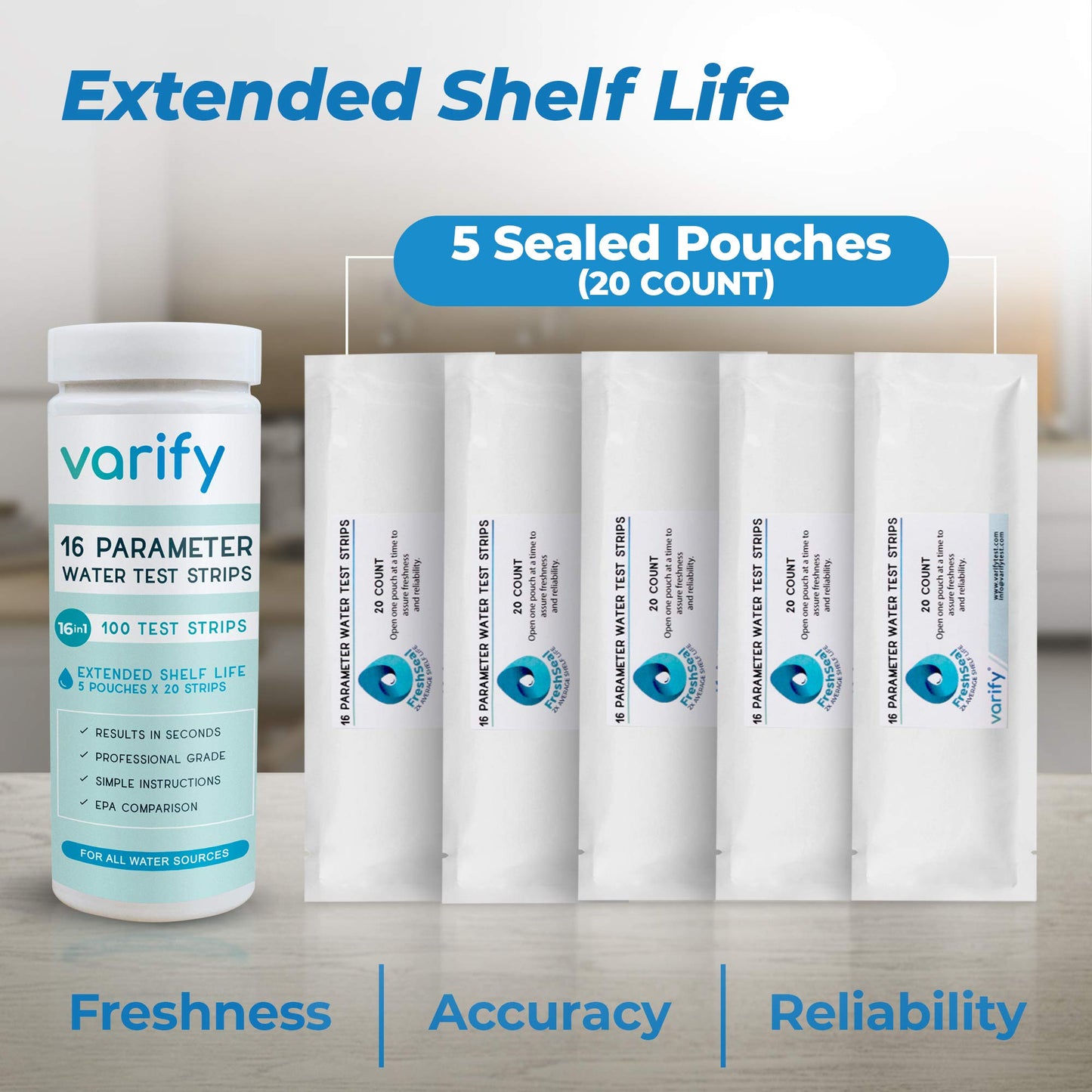 Varify 17in1 Complete Drinking Water Test Kit - 100 Strips + 2 Bacteria Tester Kits - Well, Tap, Home, City Water Testing Strip for Lead, Alkaline, Chlorine, Hardness, Iron, Fluoride, Copper & More