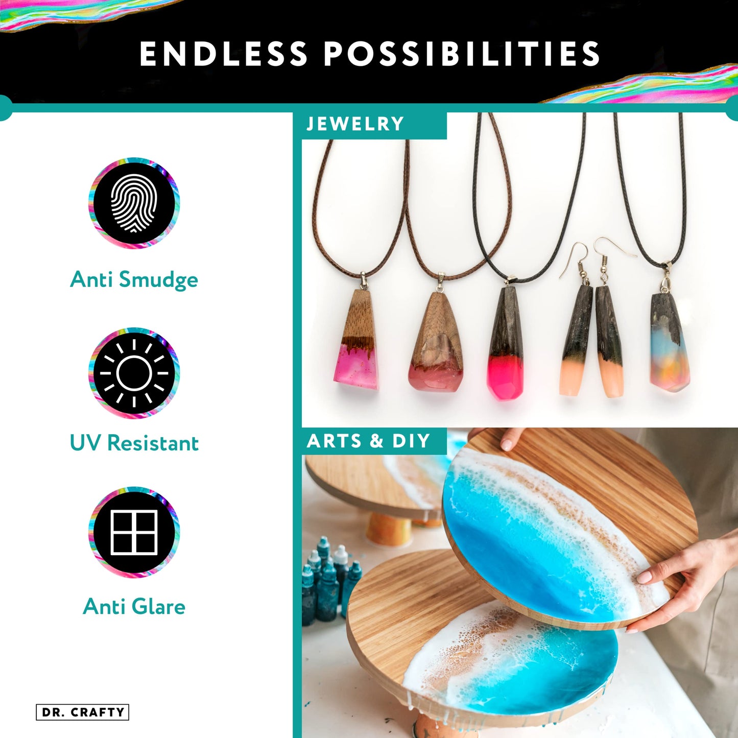 DR CRAFTY Clear Epoxy Resin Kit - Table Top, Art, Craft, Jewelry Casting, DIY, Tumblers & Wood - 2 Part Kit (16 Ounces)