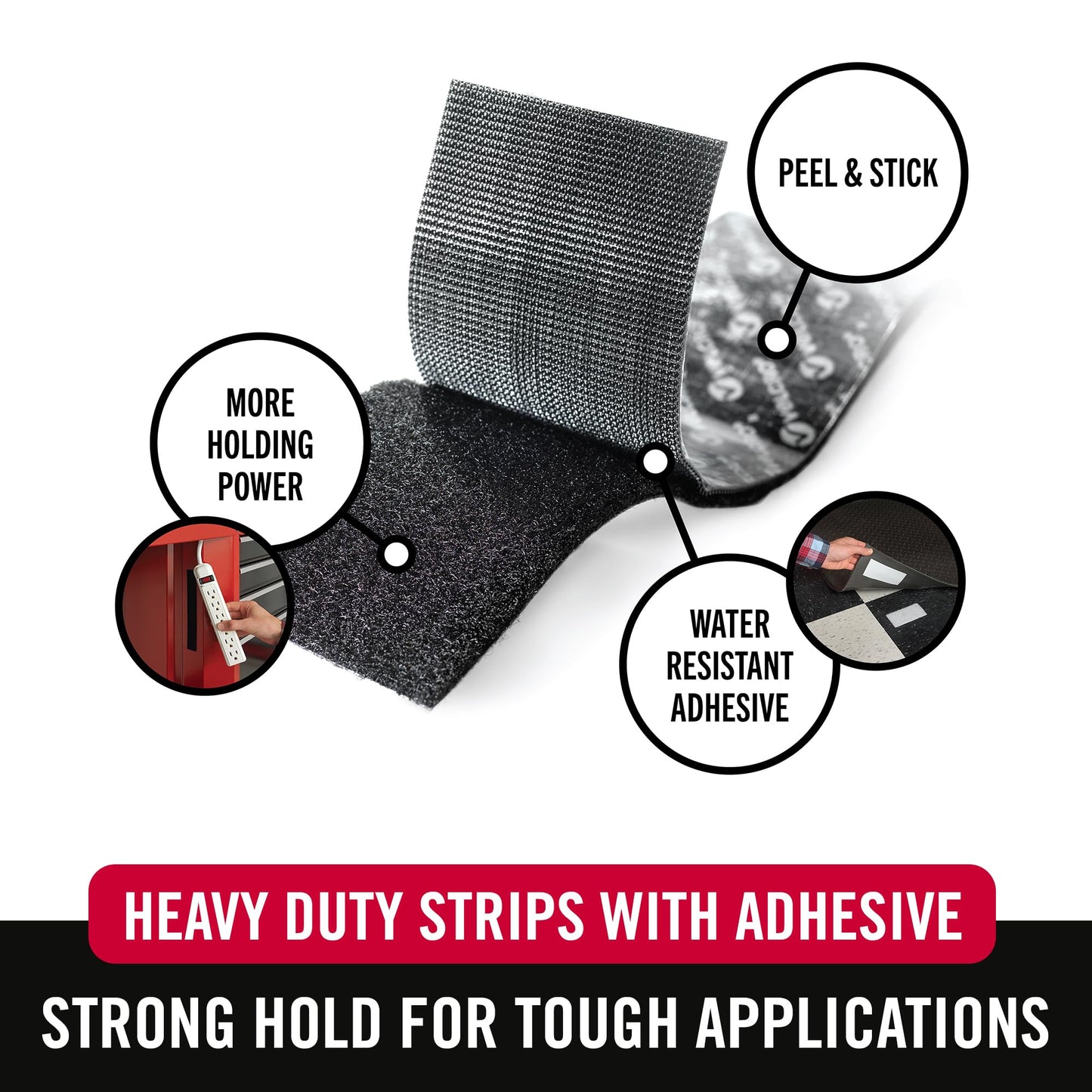 VELCRO Brand Heavy Duty Fasteners | 4x2 Inch Strips with Adhesive 8 Sets | Holds 10 lbs | Black Industrial Strength Stick On Tape | Indoor or Outdoor Use (VEL-30703-USA), 8 Count (Pack of 1)