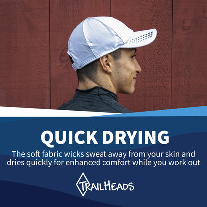 TrailHeads Men's Running Cap with UV Protection, Lightweight & Quick Drying Performance Sports Hat, UPF 50, Adjustable Fit - White/Reflective