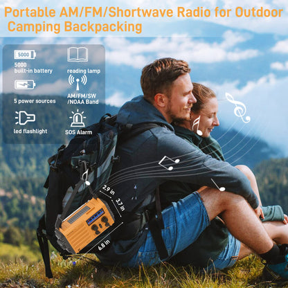 Eoxsmile Emergency Radio with NOAA Weather Alert– 5000mAh Solar Hand Crank Portable AM/FM Shortwave Radio, Rechargeable Battery, USB Charger, Flashlight, SOS Alarm for Home Outdoor Hurricane Survival