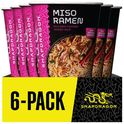 Snapdragon Miso Ramen Cup Noodles - 6 Pack Instant Ramen Bowl with Authentic Wheat Noodles, Soup Sauce Base, Vege Pack and Flavoring Chili Oil. Microwave or Hot Water, Easy Meal Prep