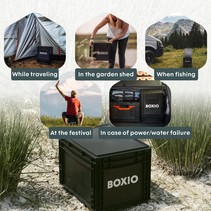 BOXIO TOILET: Portable solution for car trips, boats, hunting or outdoor adventures. Europe's good-selling composting toilet. Compact size: 15.75" x 11.8" x 11"