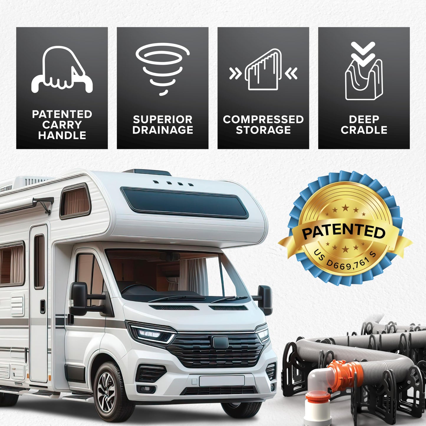 Camco Sidewinder 15-Ft RV Sewer Hose Support - Flexible Telescoping Design for Avoiding Obstacles & Deep Cradles Secure RV Sewer Hose - Out-of-The-Box Ready & Folds for RV Storage (43043)