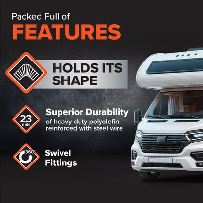 Camco RhinoFLEX 10’ RV Sewer Hose Extension - Features Collapsible Design for RV Storage - Includes Pre-Attached Lug & Bayonet Fitting -Heavy Duty Polyolefin & Reinforced w/Steel Wire (39774)