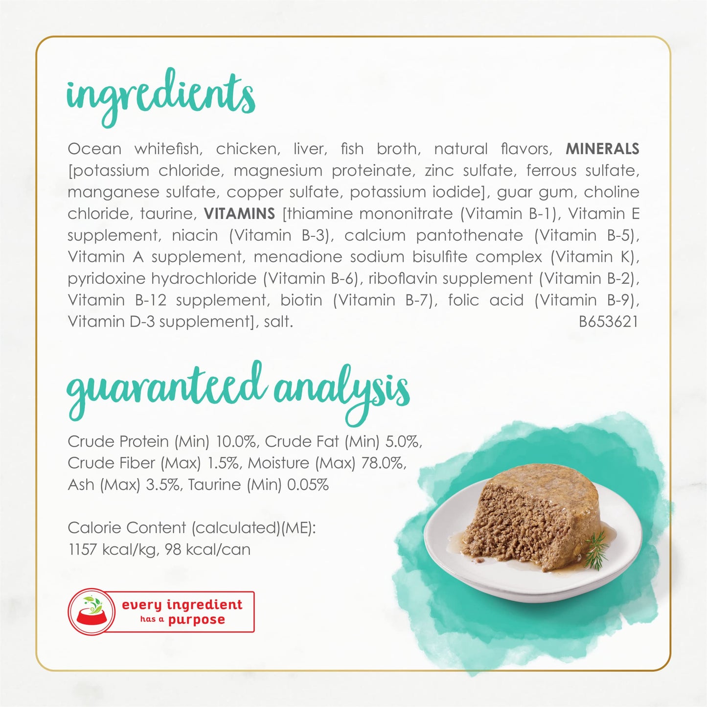 Purina Fancy Feast Wet Cat Food Pate Gourmet Naturals Ocean Whitefish Recipe - (Pack of 12) 3 oz. Cans