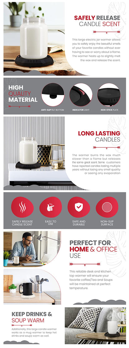 Candle Warmer Plate Safely Releases Scents Without a Flame- Used as Candle Jar Warmer, Candle Melter, Coffee Warmer, Mug Warmer, Cup Warmer in Your Home & Office (Black)