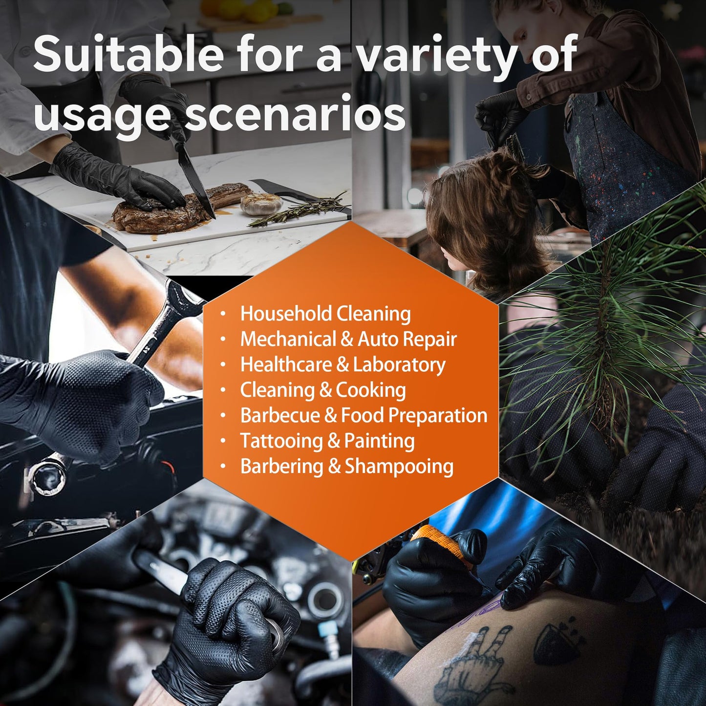 UYKKE 10mil Nitrile Gloves Thick,Industrial Disposable Gloves with Diamond Textured,Heavy Duty Mechanic Glove,Latex Free (100, Large)