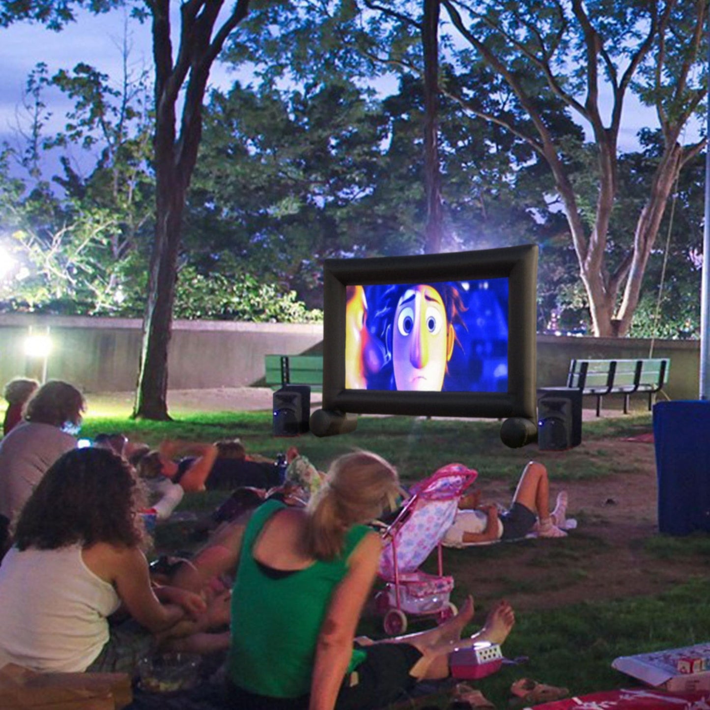 Sewinfla 12Ft Outdoor Inflatable Movie Projector Screen with Built-in Fan Supports Front and Rear Projection, Blow Up Movie Screen for Party, Easy to Set Up