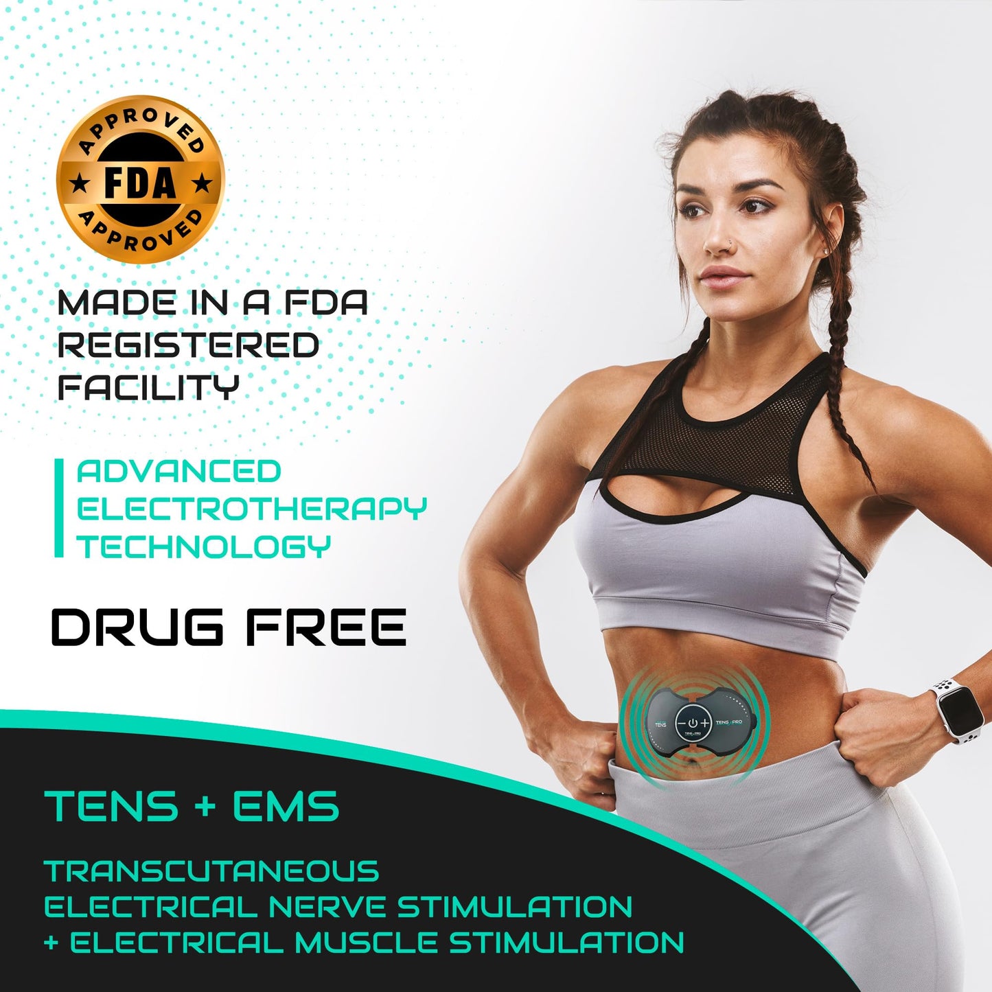 Pro 1000 Wireless Tens Unit for Pain Relief - Mini Tens Massager Portable Electric Muscle Stimulator - Deep Tissue EMS Pain Management Device - Pulse Therapy for Back Shoulder Neck Leg Arm (2 Pads)