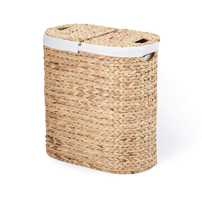 Seville Classics Premium Natural Handwoven Portable Laundry Bin Basket with Carrying Handles, Household Storage for Clothes, Linens, Sheets, Toys, Water Hyacinth, Oval Hamper