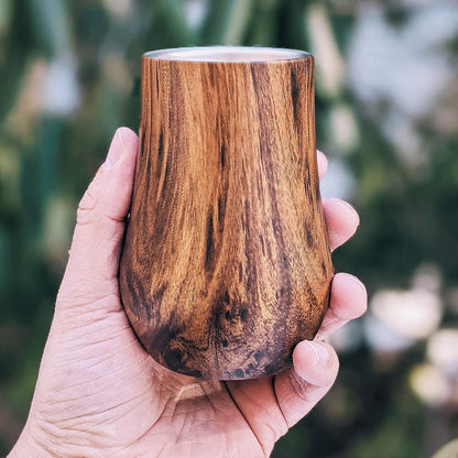 Snute Double-Wall Insulated Whiskey Glass – Stemless Nosing Glass for Bourbon, Scotch & Whisky – Wood Finish – Gift for Men, Dad, Whiskey Lovers (Set of 2)