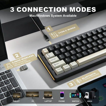 YUNZII AL71 75% Mechanical Keyboard,Full Aluminum CNC,Hot Swappable Gasket,2.4GHz Wireless BT5.0/USB-C Wired,NKRO Programmable RGB Backlight Creamy Typing for Win/Mac(Black,Crystal White Switch)