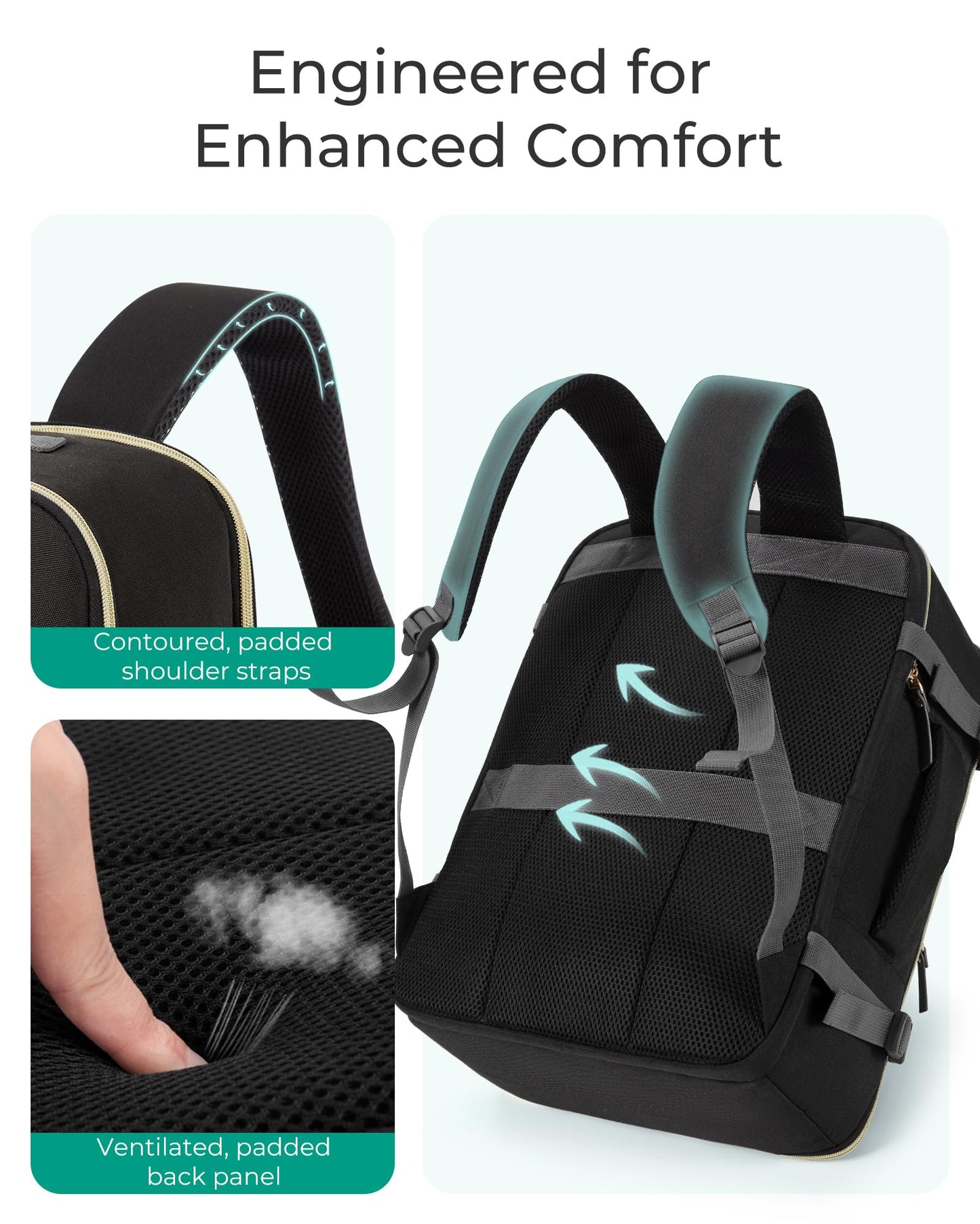 BAGSMART Travel Backpack for Women, 35L Carry-On Backpack Fits 17.3 Inch Laptop, TSA Approved Water-Resistant Weekender Gym Backpack, Black