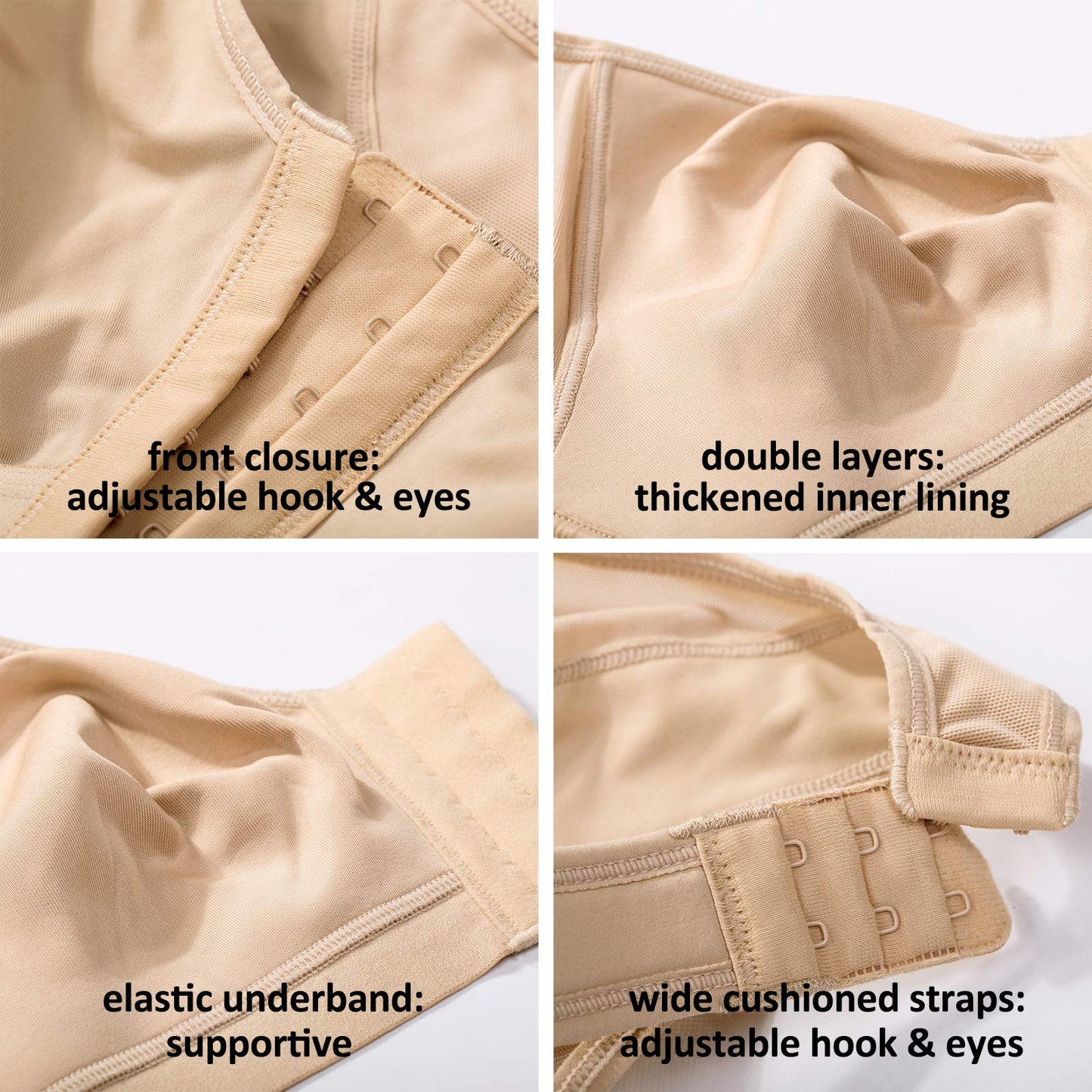 DELIMIRA Women's Front Closure Posture Wireless Back Support Full Coverage Bra Taupe Tan 36C