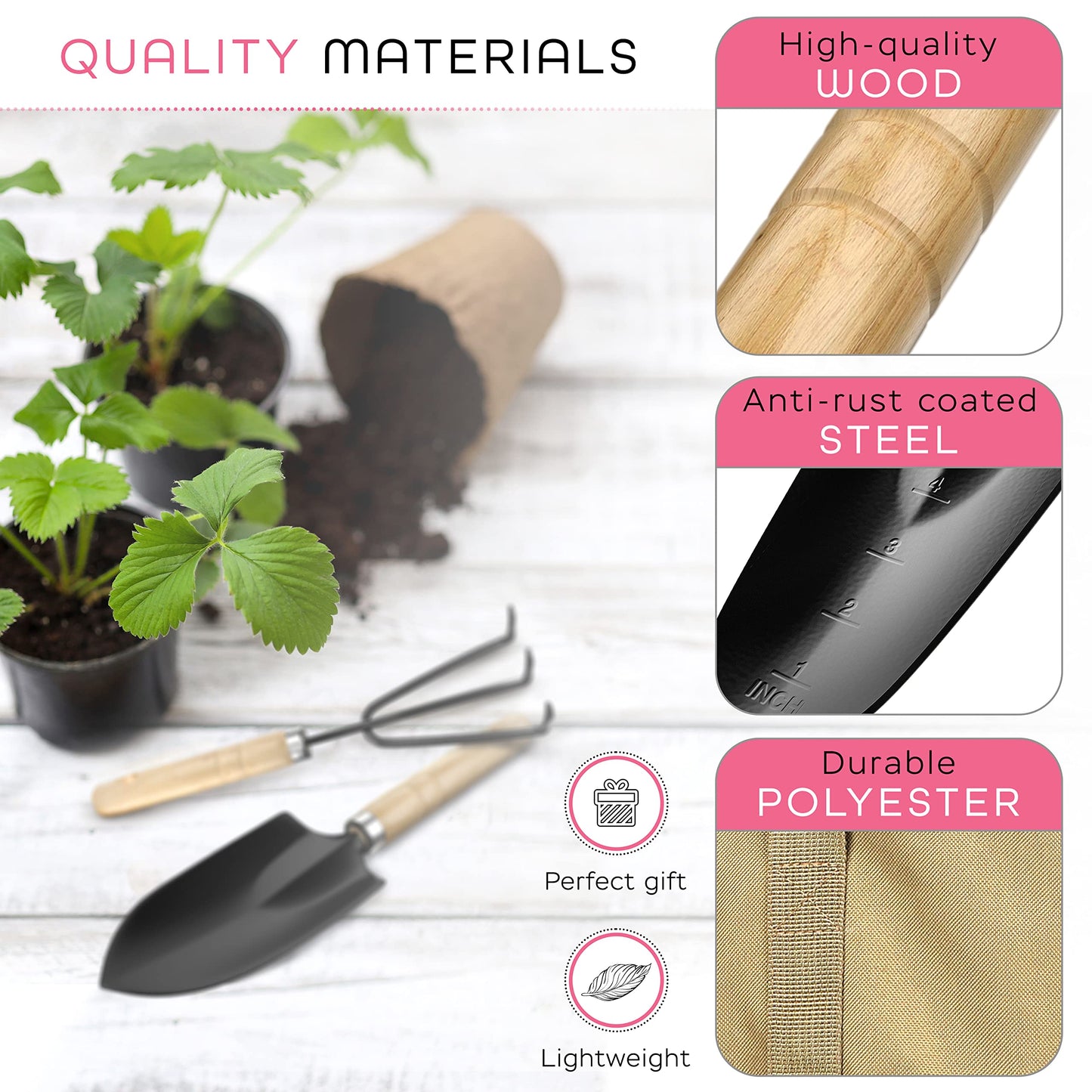 scuddles Gardening Tools for Women Stainless Steel Gardening Tools - Gardening Kit Garden Tools for Women Includes Shovel Trowel Fork Rake Gardening Gloves Perfect Gardening Gifts