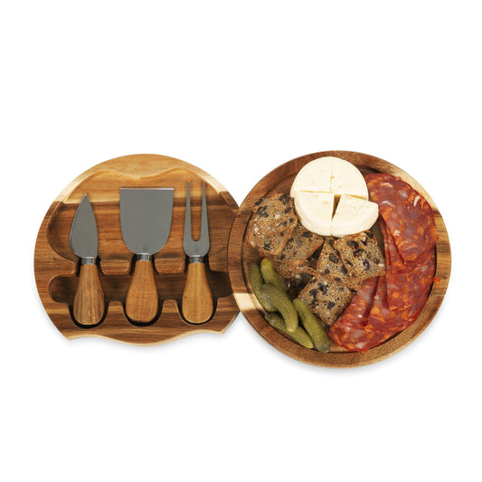 TOSCANA - a Picnic Time brand Acacia Brie Cheese Board and Knife Set - Charcuterie Board Set - Wood Cutting Board, (Acacia Wood) 7.5 Inches