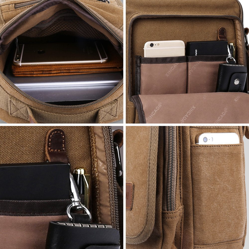 XINCADA Mens Bag Messenger Bag Canvas Shoulder Bags Travel Bag Man Purse Crossbody Bags for Work Business