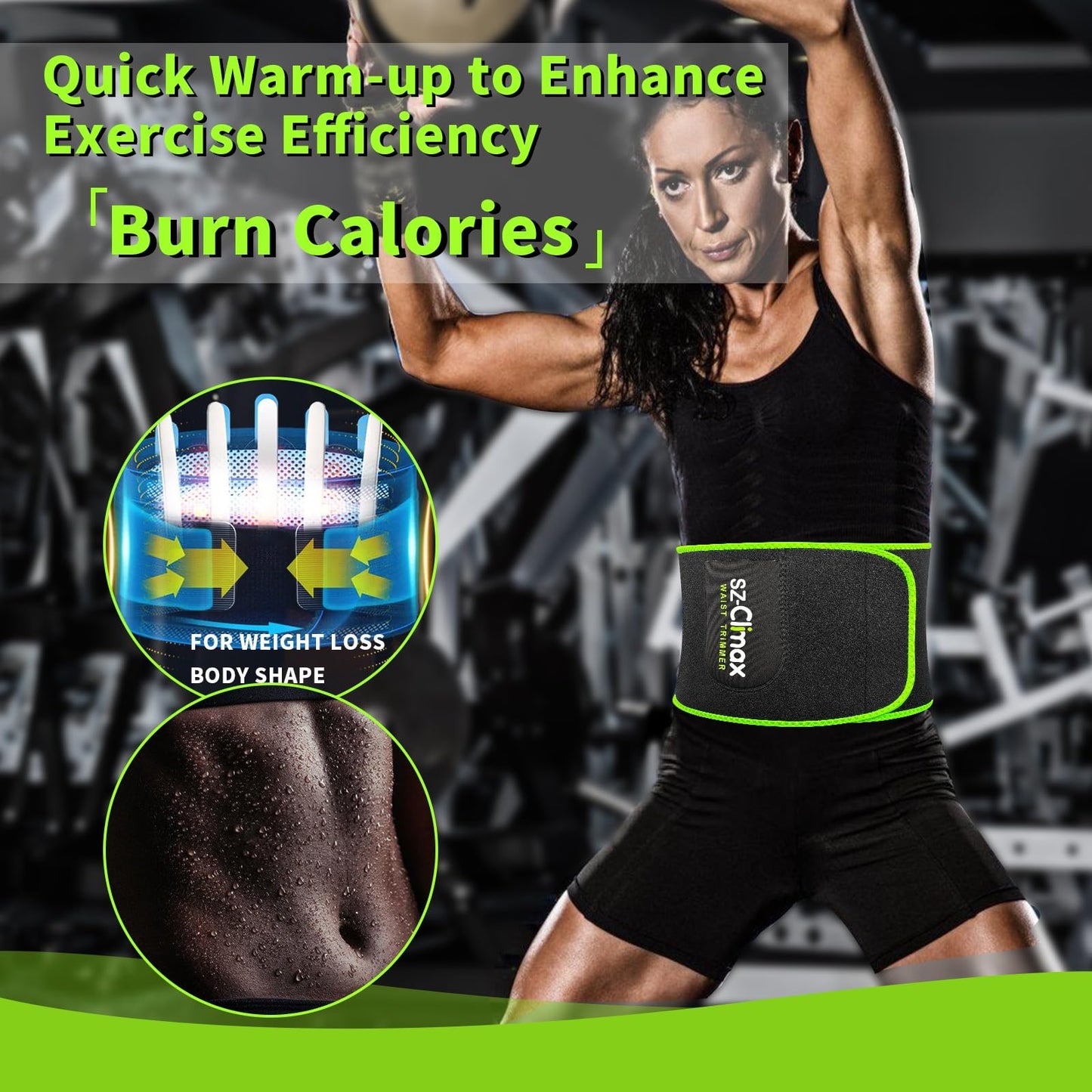 SZCLIMAX Waist Trimmers for Women and Men, Waist Trainer Belt, Sweat Band Waist Trainer for High-Intensity Training Green