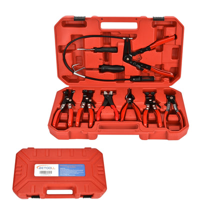 BETOOLL 9pc Hose Clamp Pliers, Professional Automotive with Flexible Wire Long Reach, Clic R Type Swivel Jaw and Flat Band Pliers for Coolant Radiator Heater/Water Hose (Red)