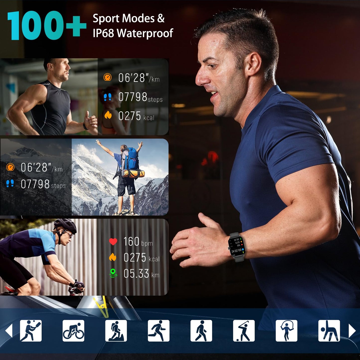 Smart Watch for Women Men(Answer/Make Call), Smartwatches with Heart Rate/SpO2/Sleep/Stress Monitor, IP68 Waterproof Activity Tracker for Android iPhone, 100+ Sports Fitness Watches (Black, 2.01“)