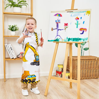 WERNNSAI Kids Art Apron for Boys - Truck Toddler Artist Aprons for Kids, Painting Art Smock Kitchen Chef Aprons for Children Cooking Baking Gardening Party Birthday Gifts Age 2-5 Years