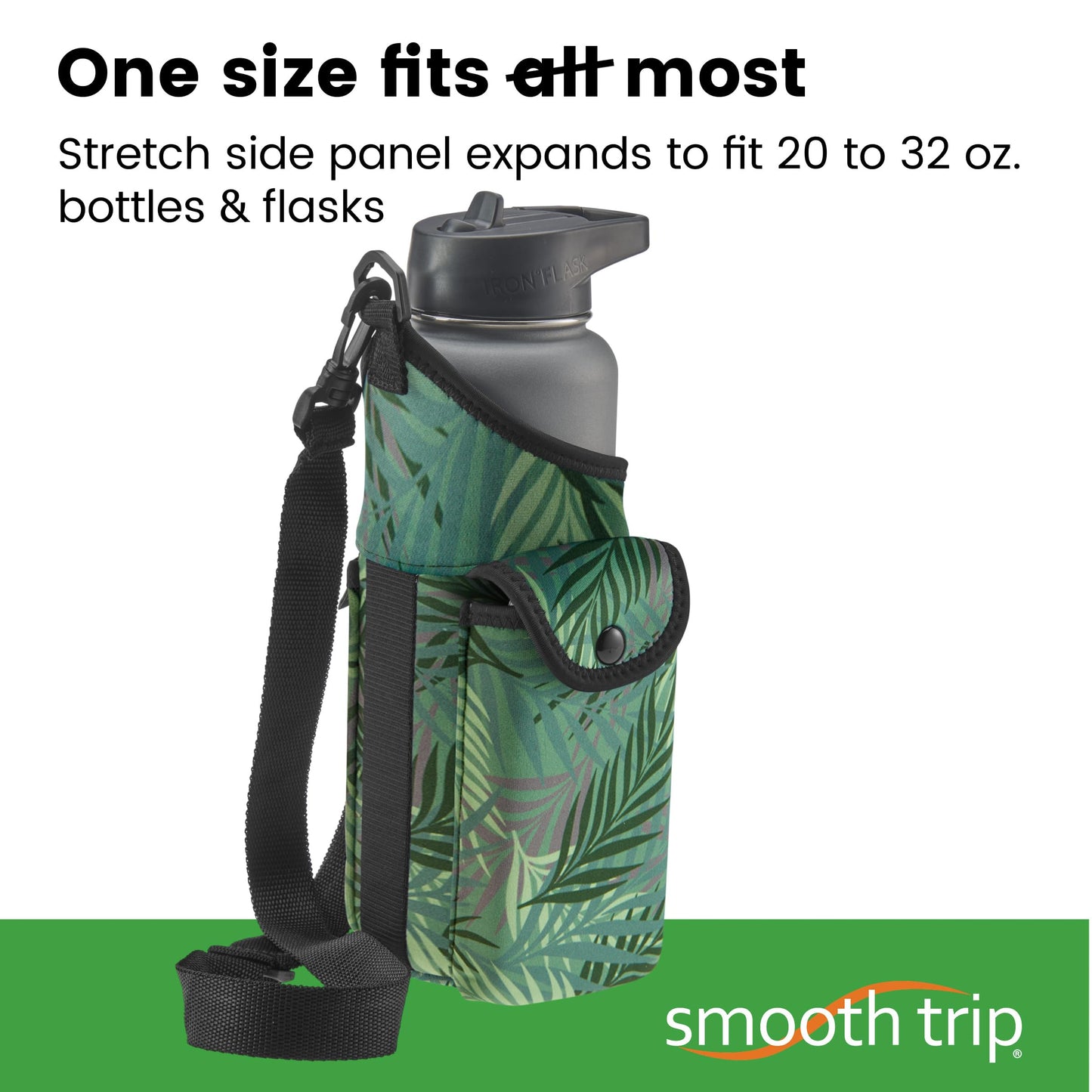 Smooth Trip AquaPockets Water Bottle Holder and Insulating Neoprene Water Bottle Sling Bag with Phone Pouch and Adjustable Strap for Walking and Hiking - Fits up to 32 oz. Bottles
