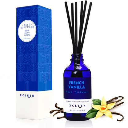 Xcleen Reed Diffuser Set with Sticks 3.7 Oz, Vanilla, Coconut & Milk Scented Fragrance Oil Diffuser for Home Bedroom & Kitchen, Long-Lasting Room Air Freshener, Mind & Body Aromatherapy, Gift Idea
