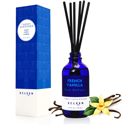 Xcleen Reed Diffuser Set with Sticks 3.7 Oz, Vanilla, Coconut & Milk Scented Fragrance Oil Diffuser for Home Bedroom & Kitchen, Long-Lasting Room Air Freshener, Mind & Body Aromatherapy, Gift Idea
