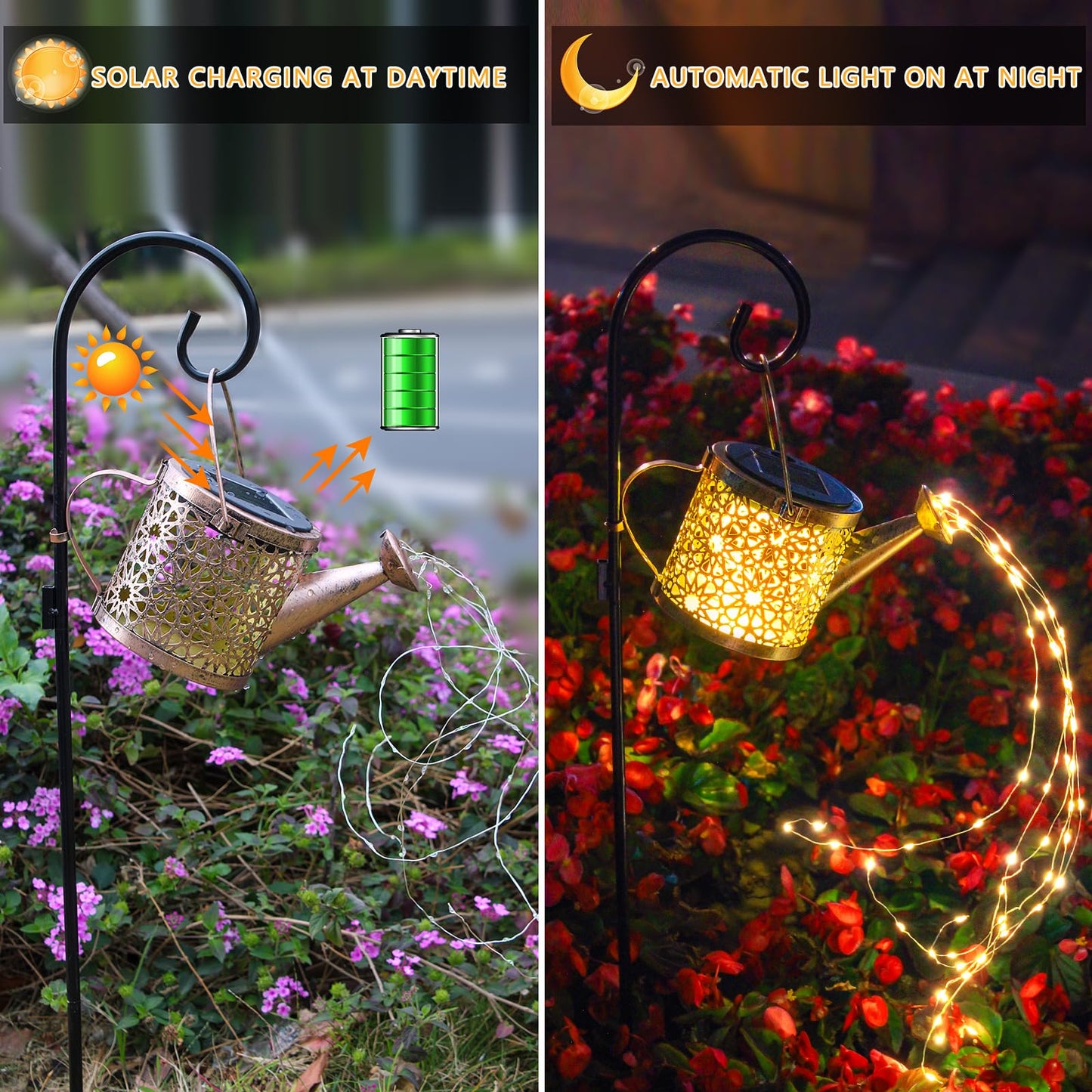 Solar Lights Outdoor Decorative, Metal Solar Watering Can Lights Waterproof, Small Hanging Garden Decor Yard Lights Outside Patio Lawn, Gifts for Mom Grandma Women Birthday(Warm White)
