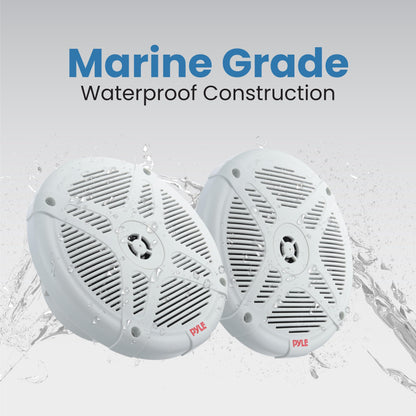 Pyle 6.5 Inch Marine Speakers (Pair) - 2-way IP-X4 Waterproof and Weather Resistant Outdoor Audio Dual Stereo Sound System with 600 Watt Power and Low Profile Design - Pyle PLMR652W (White)