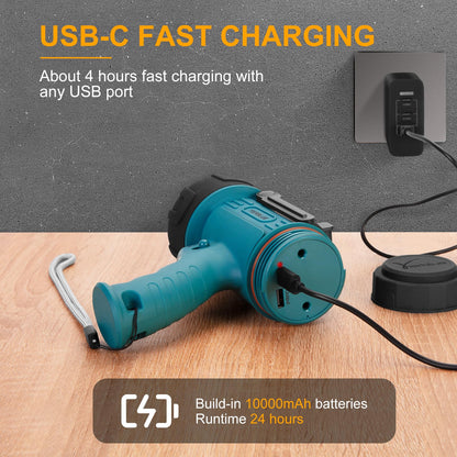 YIERBLUE Rechargeable Spotlight Flashlight IP67 Waterproof with 90,000 Lumen LED, 12 Hours Long Running Spot Light, Impact Resistant Handheld Spotlight with Foldable Stand Red Lens