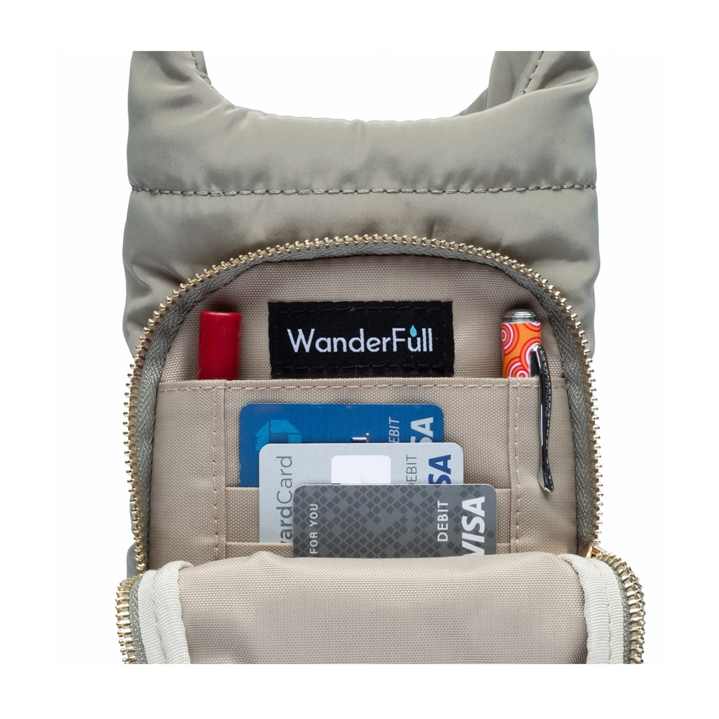WanderFull® Original HydroBag® Fits Up to 32 oz Water Bottle Holder with Strap - Hands-Free Crossbody Water Bottle Carrier Bag with Phone Pocket - Sage