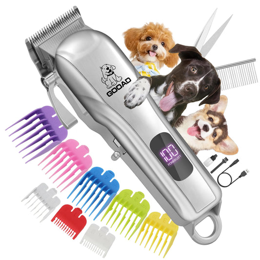 Gooad Dog Clippers for Grooming for Heavy Thick Hair&Coats, Dog Hair Trimmer,Low Noise Rechargeable Cordless Dog Grooming Kit Pet Shaver for Small Large Dogs Pets (Sliver)