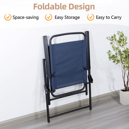 Vongrasig 6 Pieces Folding Patio Dining Set, All Weather Small Metal Outdoor Table and Chair Set, Garden Patio Furniture Set w/Umbrella, Glass Table & 4 Folding Chairs for Lawn, Backyard, Blue