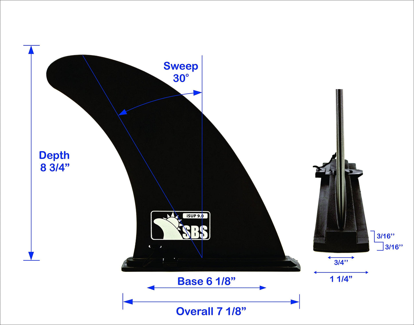 SBS 9" iSUP Fin - Quick Release Slide in Fin for Inflatable Paddleboard (Aqua Marina, Vilano, etc)