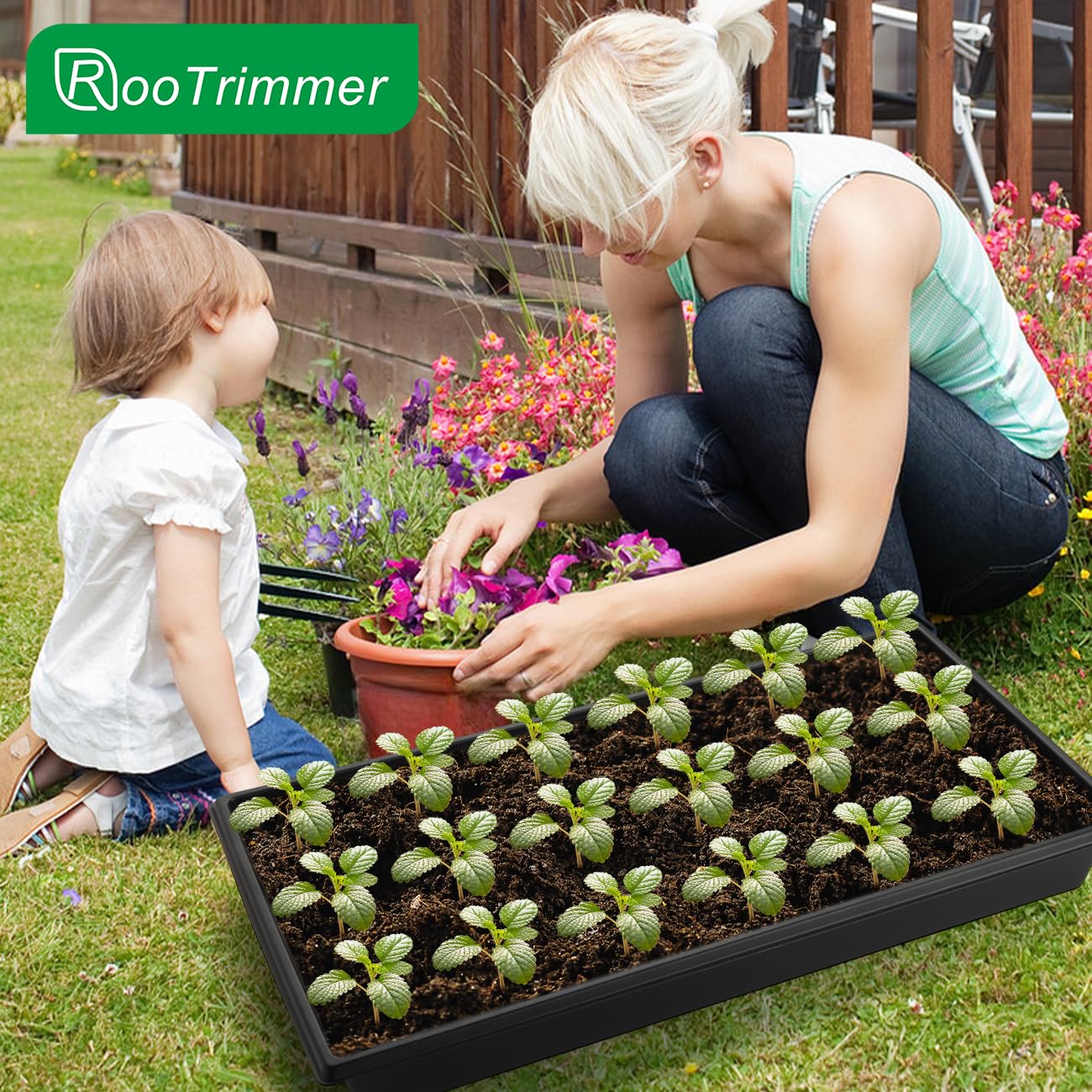 RooTrimmer Seed Starter Kit - 10 Pack 1020 Seed Trays with 2 Seedling Heat Mats for Plants (10"x20.5"), Complete Seed Germination Kit for Indoor Gardening, Greenhouse Accessories Gardening Gifts