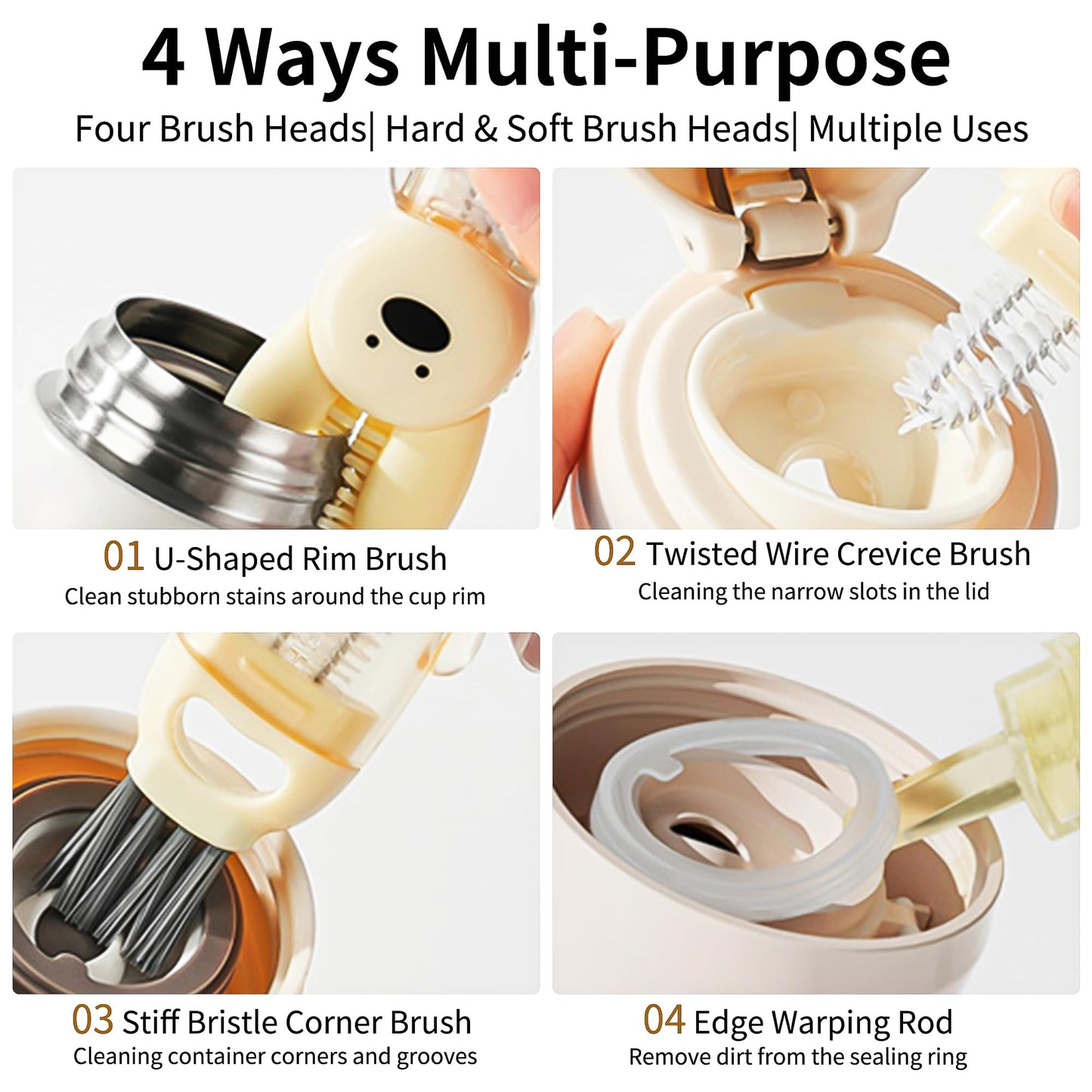 3 PCS Bottle Brush - Upgrade 4 in 1 Cup Lid Gap Cleaning Brush Set, Multifunctional Insulation Bottle Cleaning Tools, Mutipurpose Tiny Silicone Cup Holder Cleaner, Home Kitchen Cleaning Tools