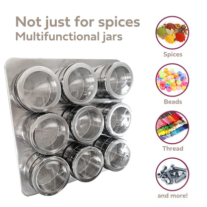 Uncluttered Designs Intergalactic Spice Rack Set With Magnetic Jars, Stand and Wall Mount (9 Tin)
