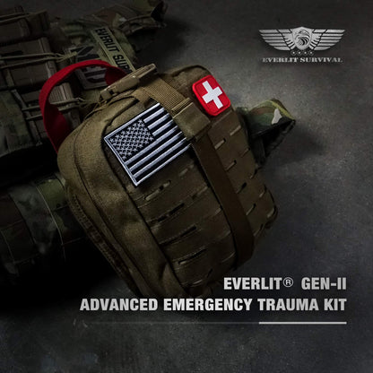EVERLIT Advanced Emergency Trauma Kit, CAT GEN-7 Tourniquet Mil-Spec Nylon Laser Cut Pouch with 36" Splint, Military Combat Tactical IFAK for First Aid Response Bleeding Control (Coyote Brown)